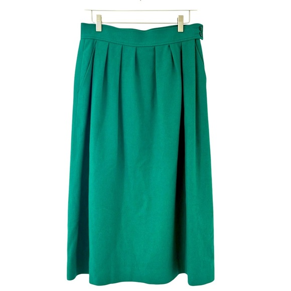 PENDLETON Vintage 80s Virgin Wool Kelly Green Pleated Midi Skirt Size 14 M/L USA - Picture 1 of 10